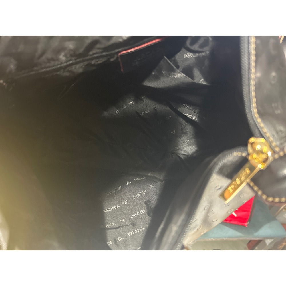 Arcadia Black‎ Embossed Genuine Leather Tote Bag Made in Italy Gold Hardware - Picture 7 of 9